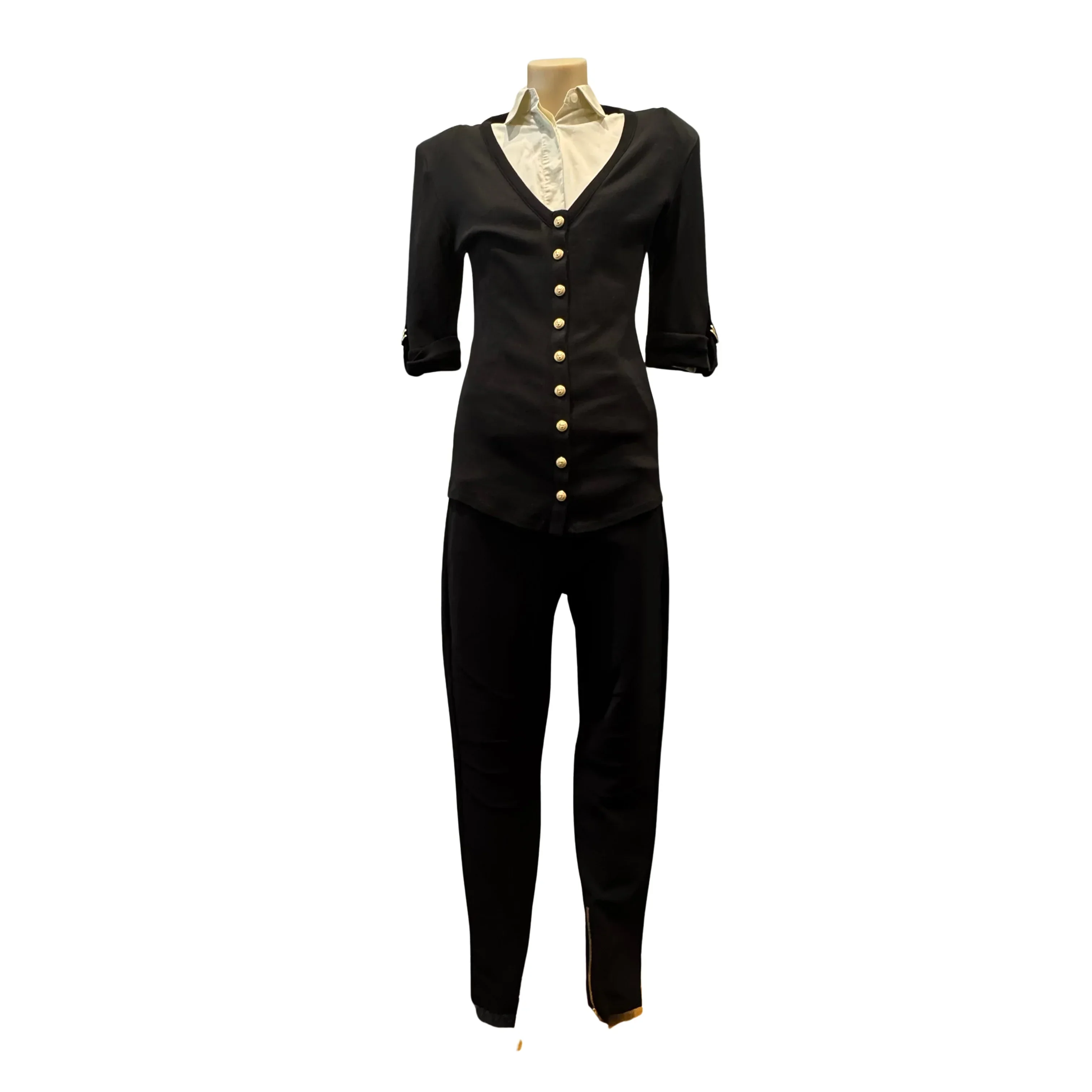 Balmain Paris Two Piece Cardigan And Pants Set Sizes 38 + 40 Black