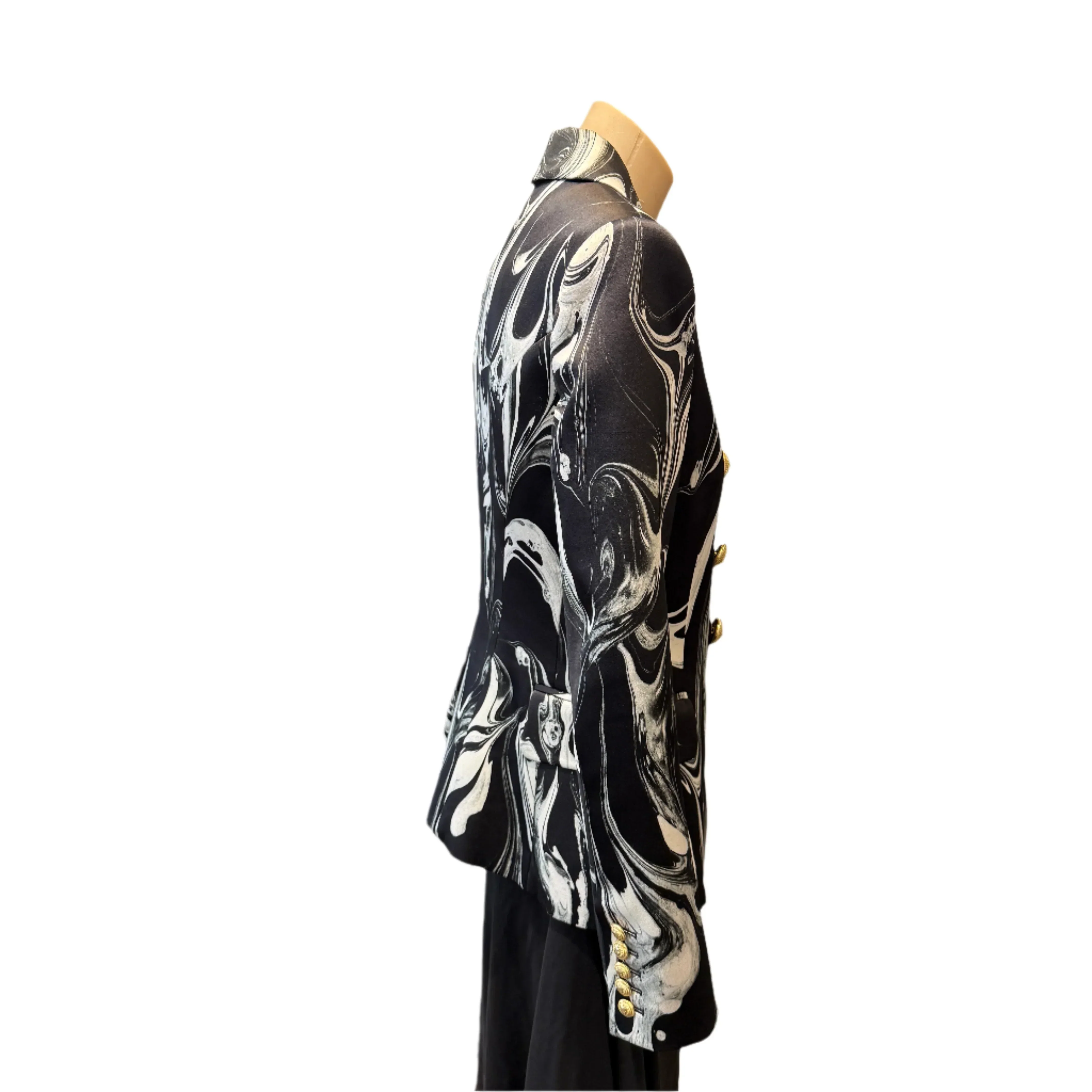 Balmain Satin Marble Jacket Blazer Womens 40 - Image 5