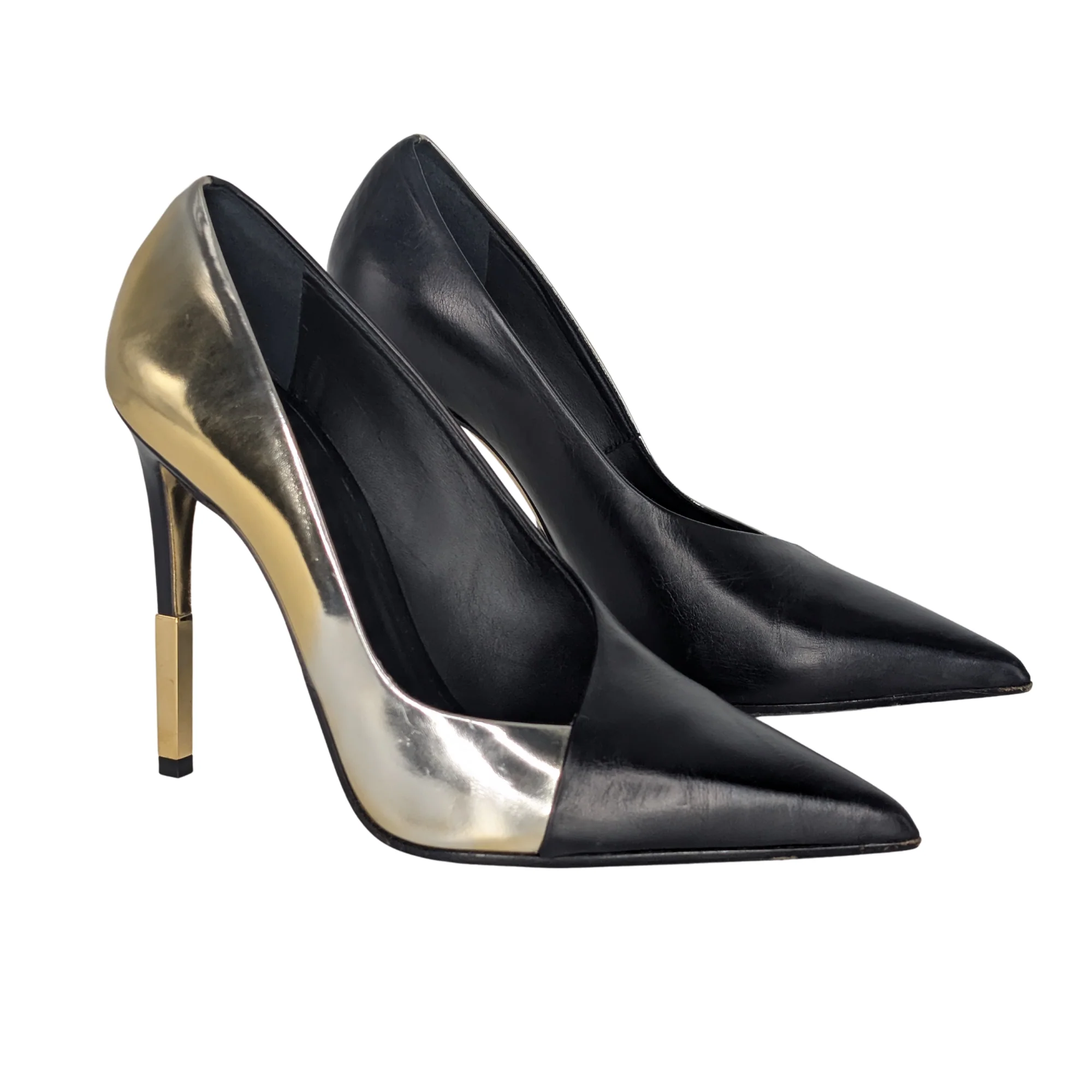 Balmain Pointed Toe Pumps Black/Gold 39 - Image 5