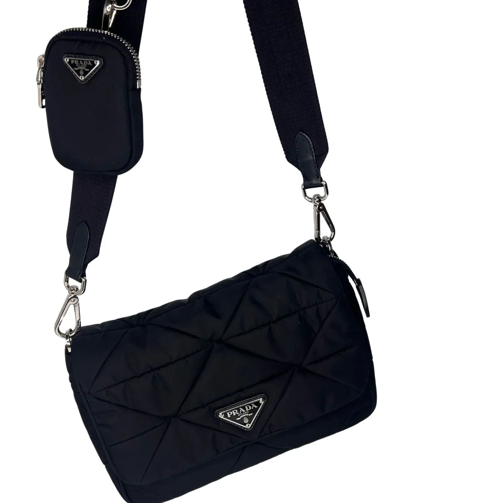 Prada Quilted Re-Nylon Crossbody Bag with Detachable Pouch Black - Image 6