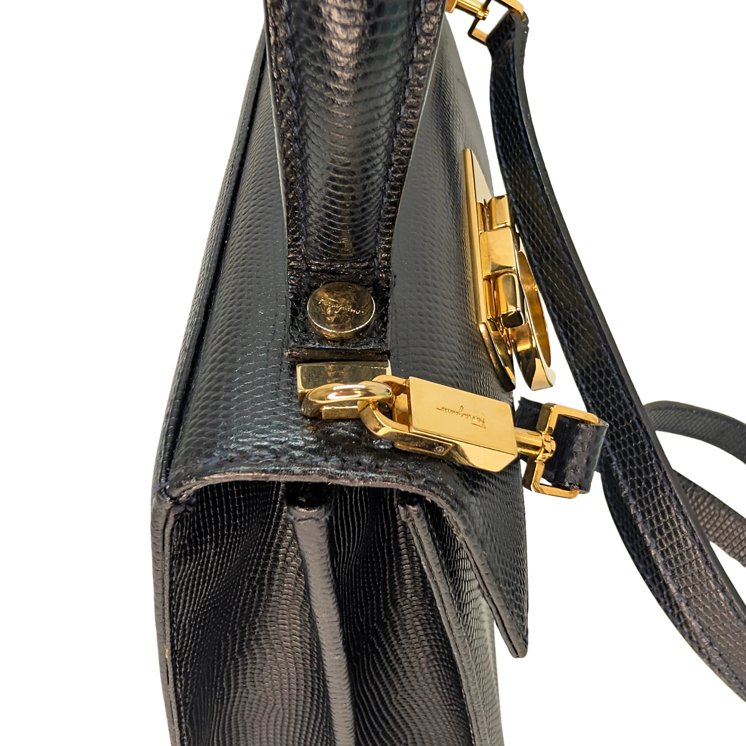 Salvatore Ferragamo Lizard Gancini Iconic Top Handle Bag - Image 12