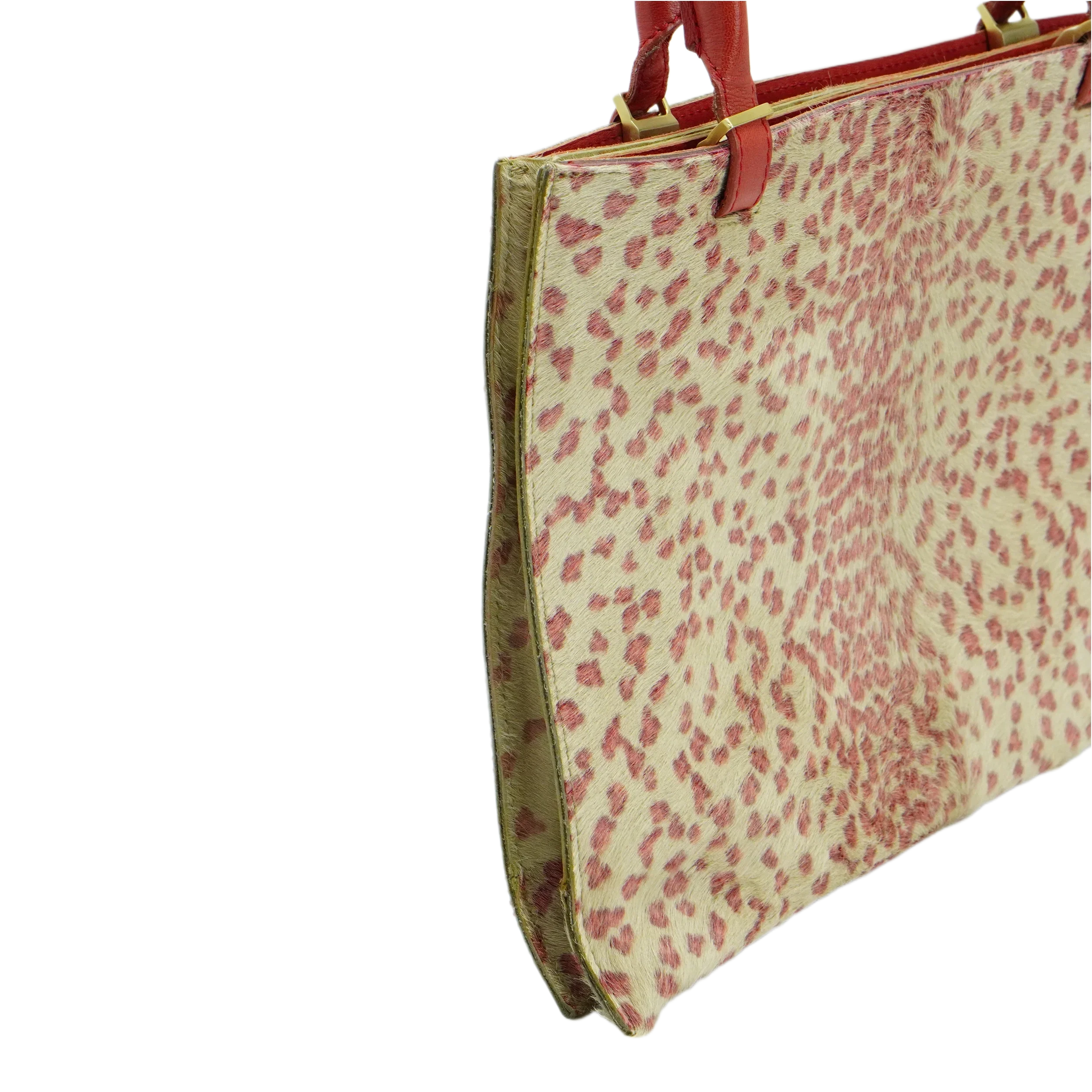 Bottega Veneta Biege & Red Cheetah Cowhide Print Handbag - Image 5