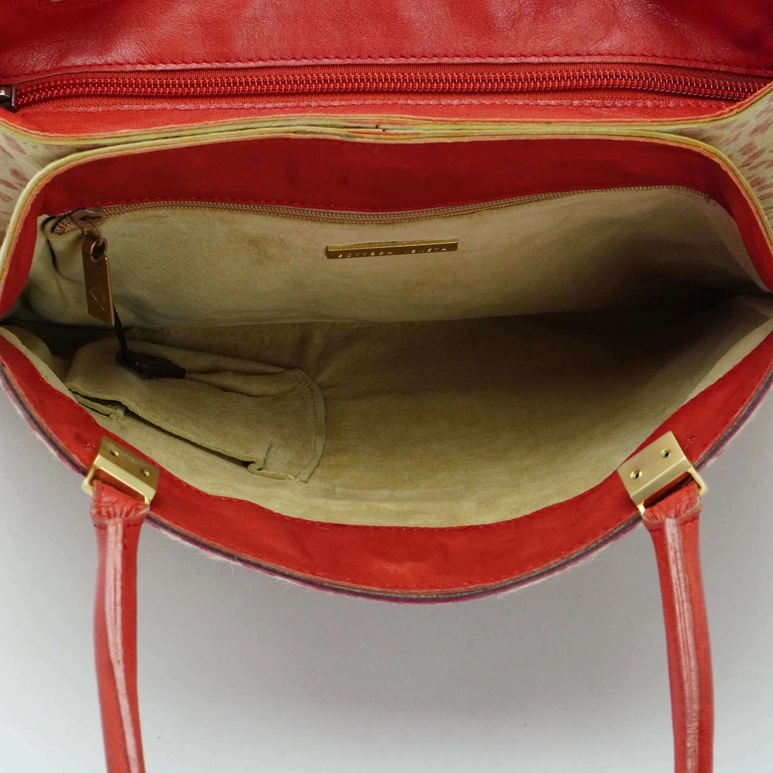 Bottega Veneta Biege & Red Cheetah Cowhide Print Handbag - Image 9
