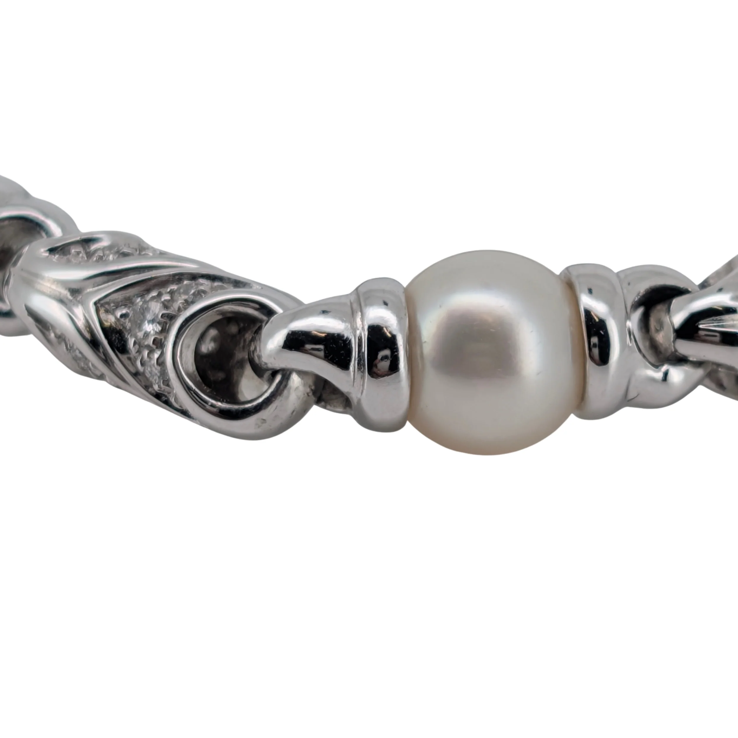 Bvlgari Passo Doppio Pearl & Diamond Link Bracelet in 18K White Gold - Image 11