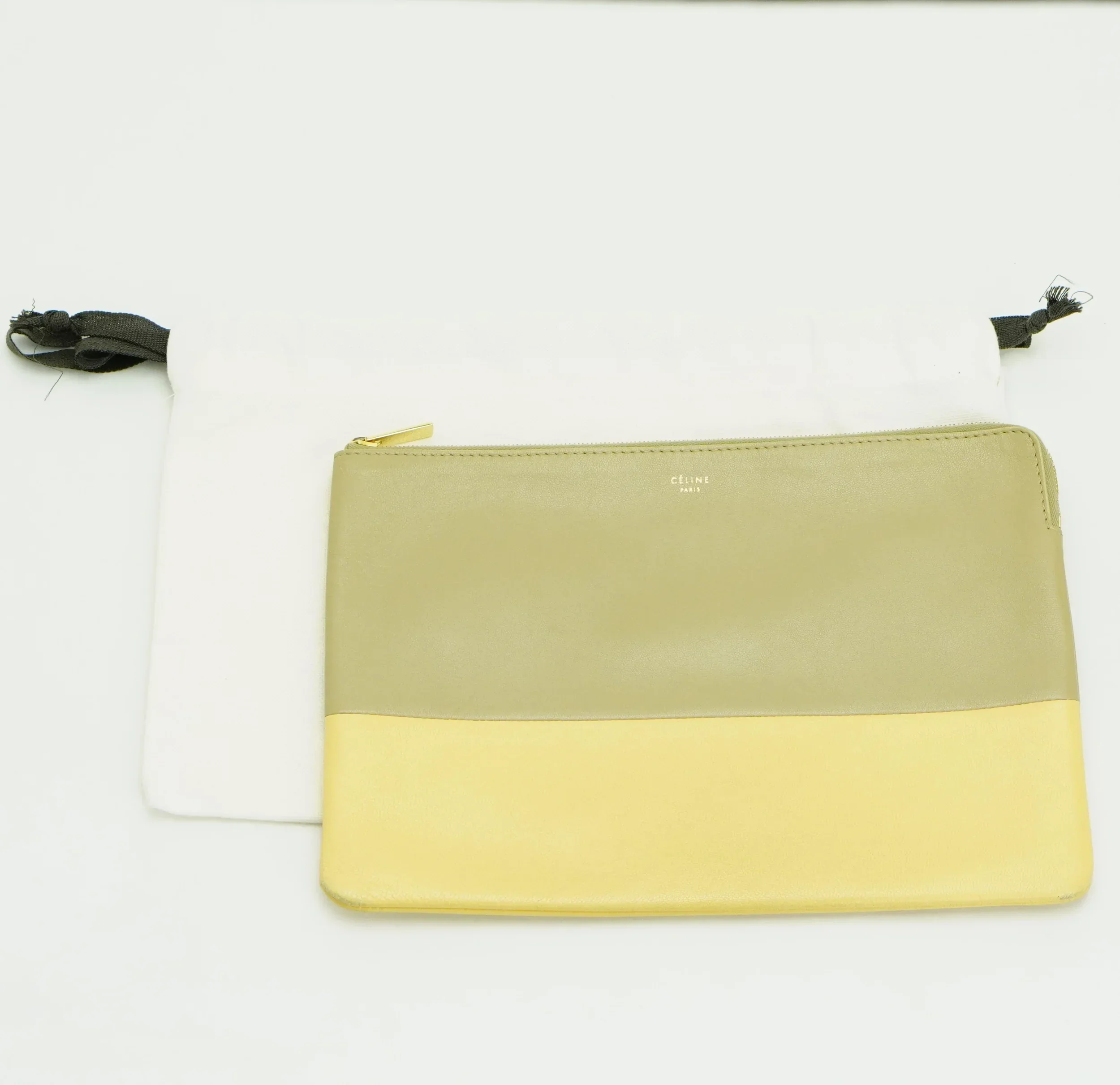 Celine Lambskin Yellow/Grey Clutch Pouch - Image 3