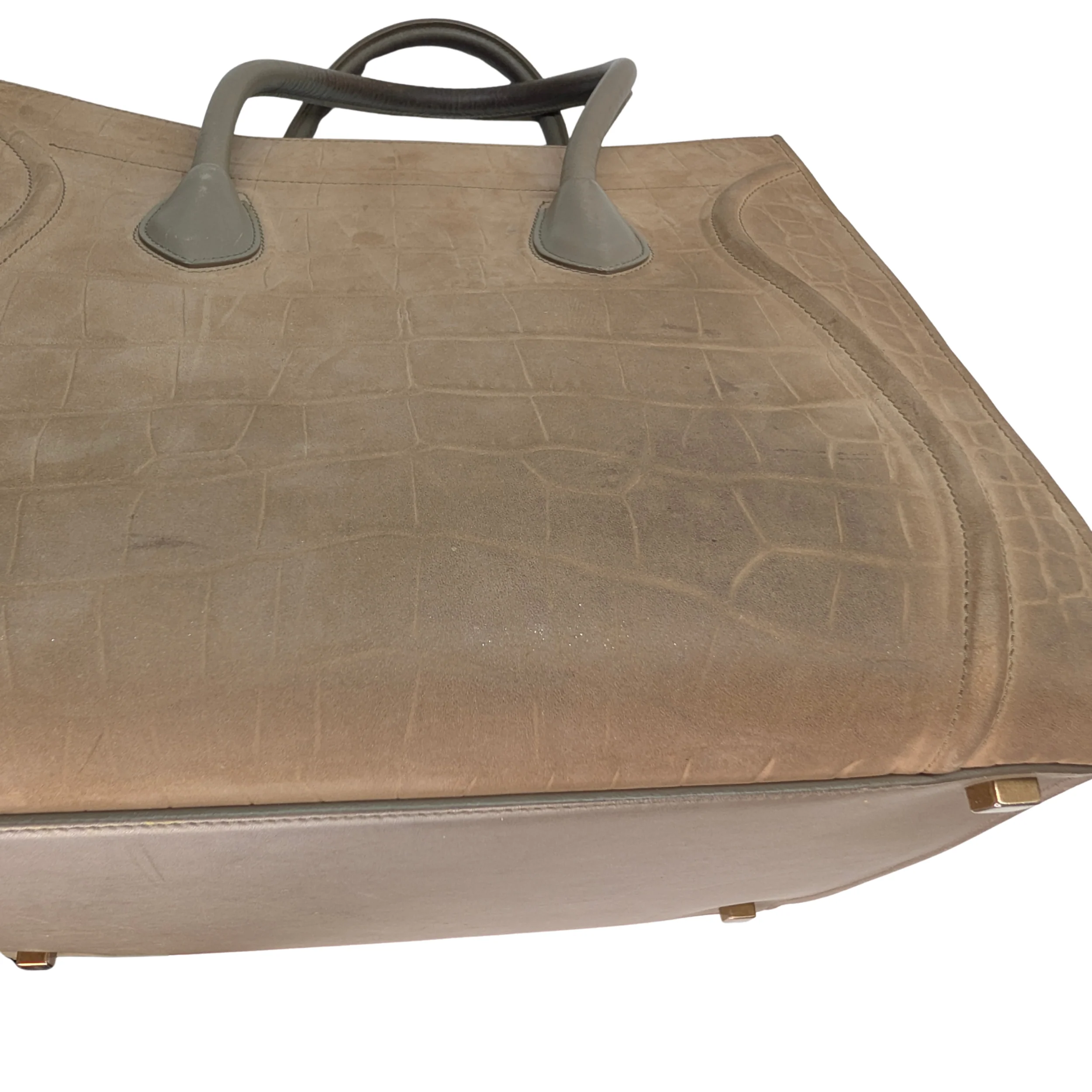 Celine Crocodile Embossed Medium Phantom Luggage Tote Bag Beige - Image 12
