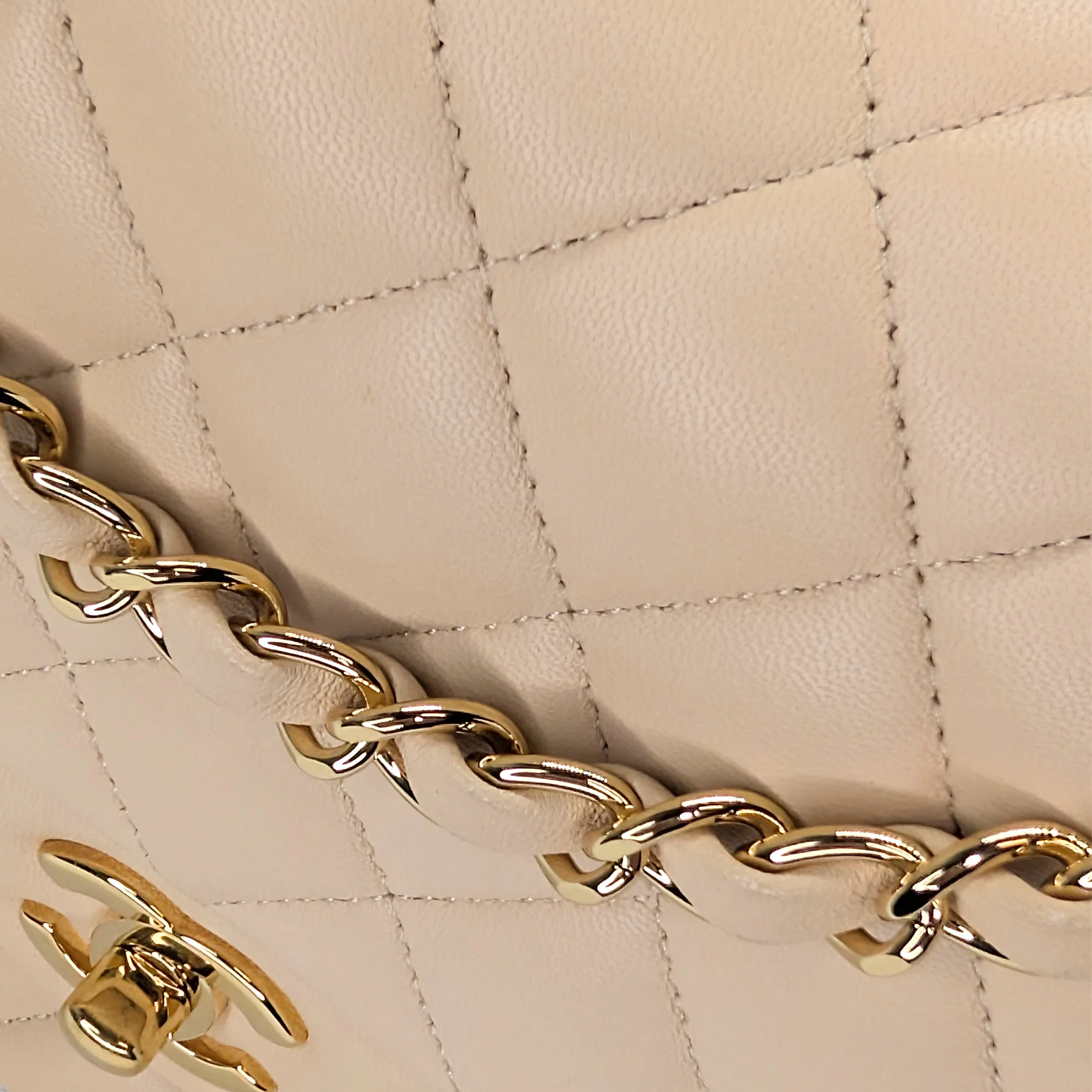 Chanel Double Flap Medium lambskin Bag Beige - Image 15
