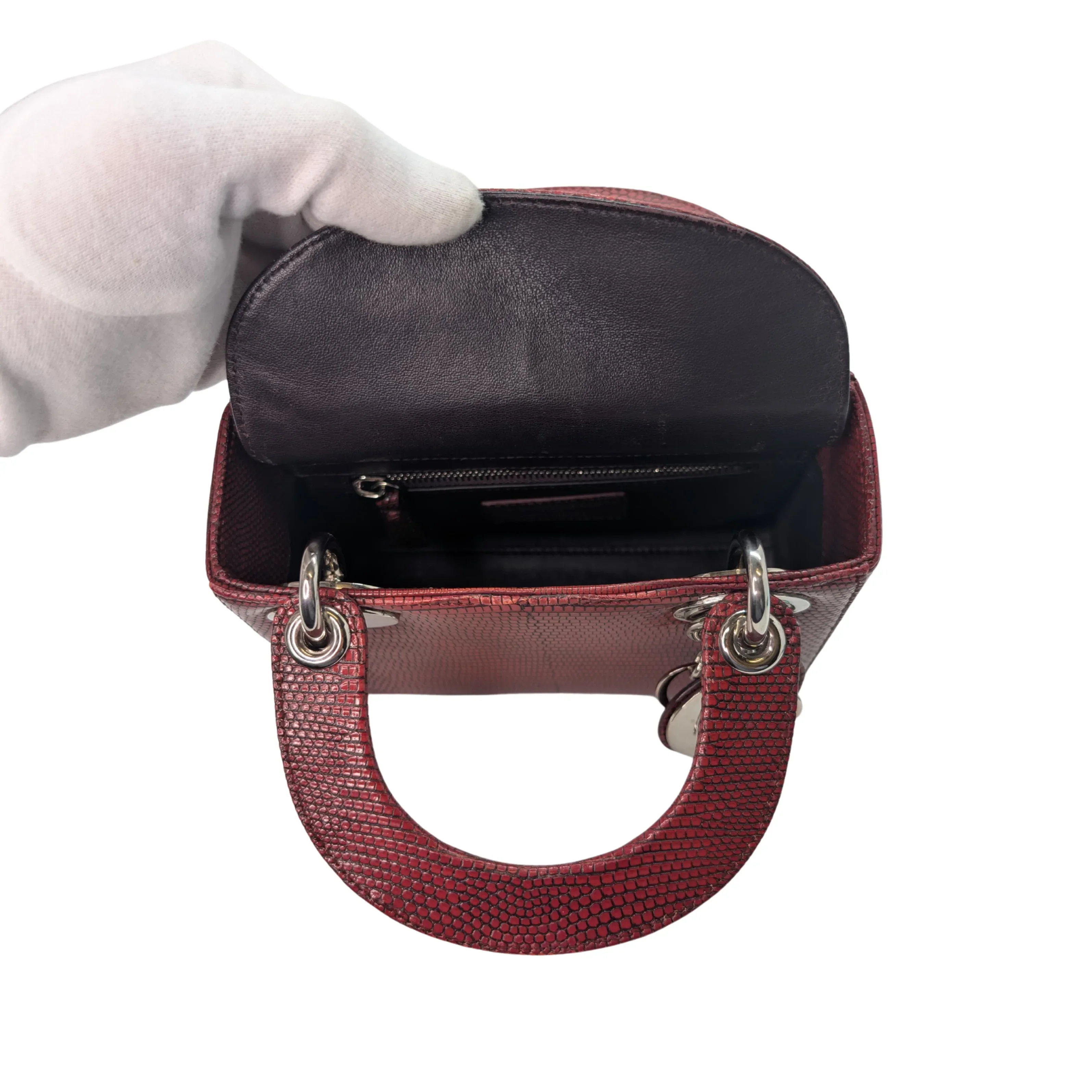Christian Dior Mini Lady Dior Lizard Burgundy - Image 17