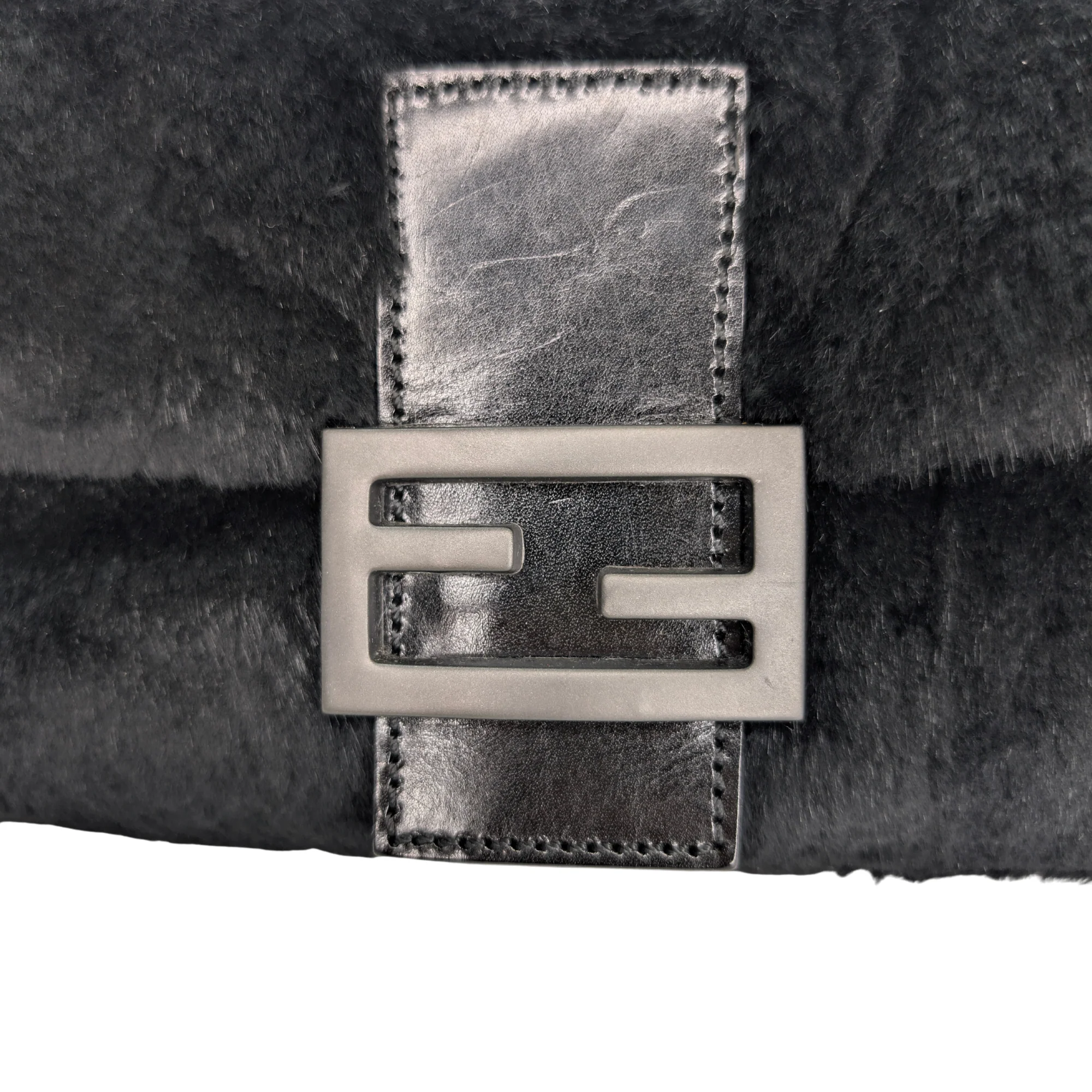 Fendi Rabbit Fur Baguette Handbag Black - Image 6
