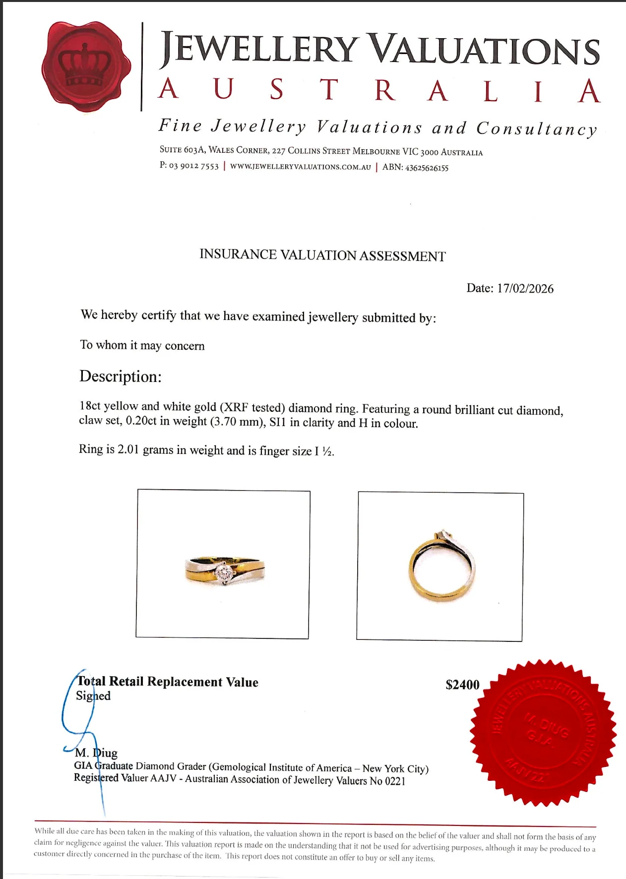 0.20Ct Natural Diamond Solitaire Ring In 18K Yellow & White Gold - Image 6