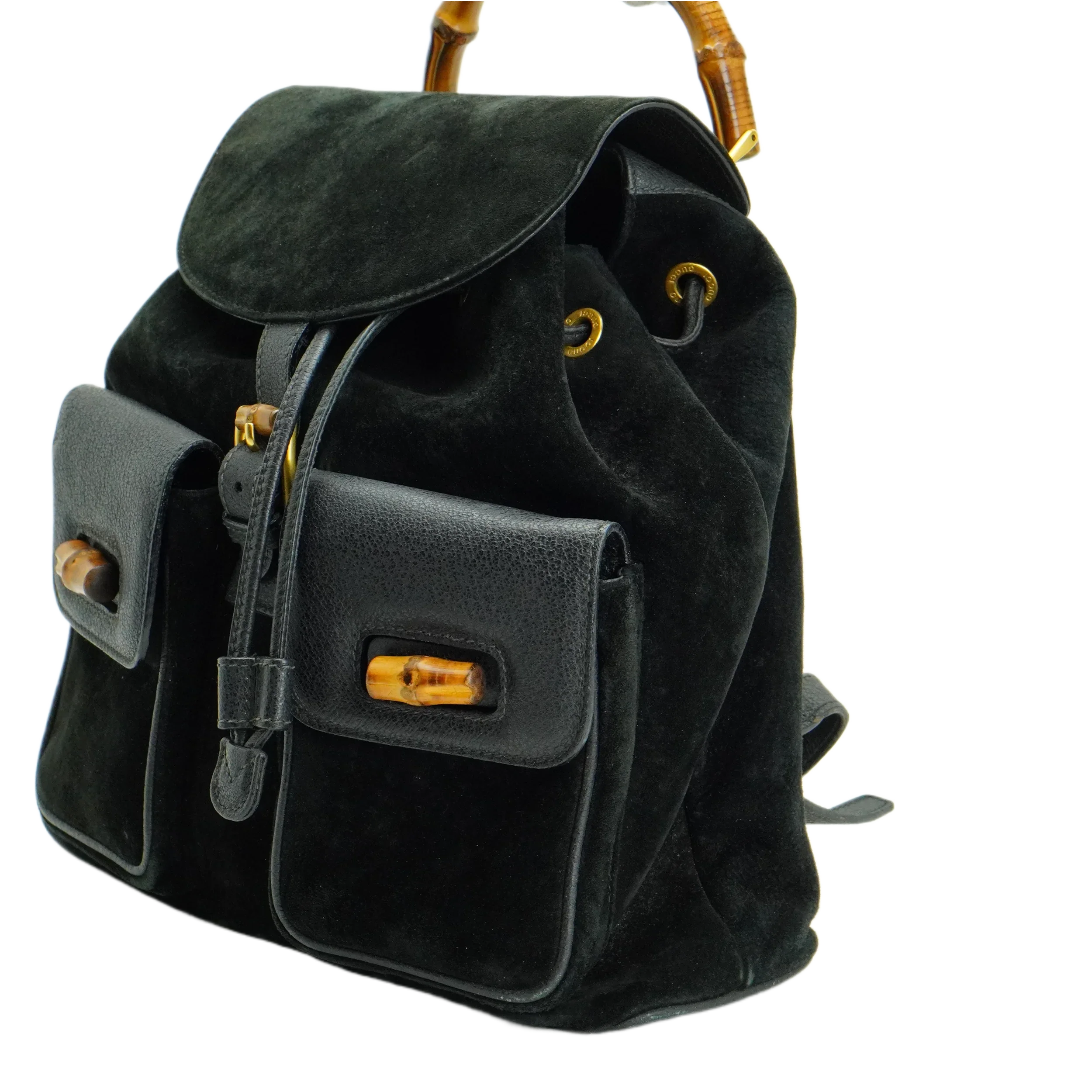 Gucci Black Bamboo/Suede Backpack Bag - Image 3