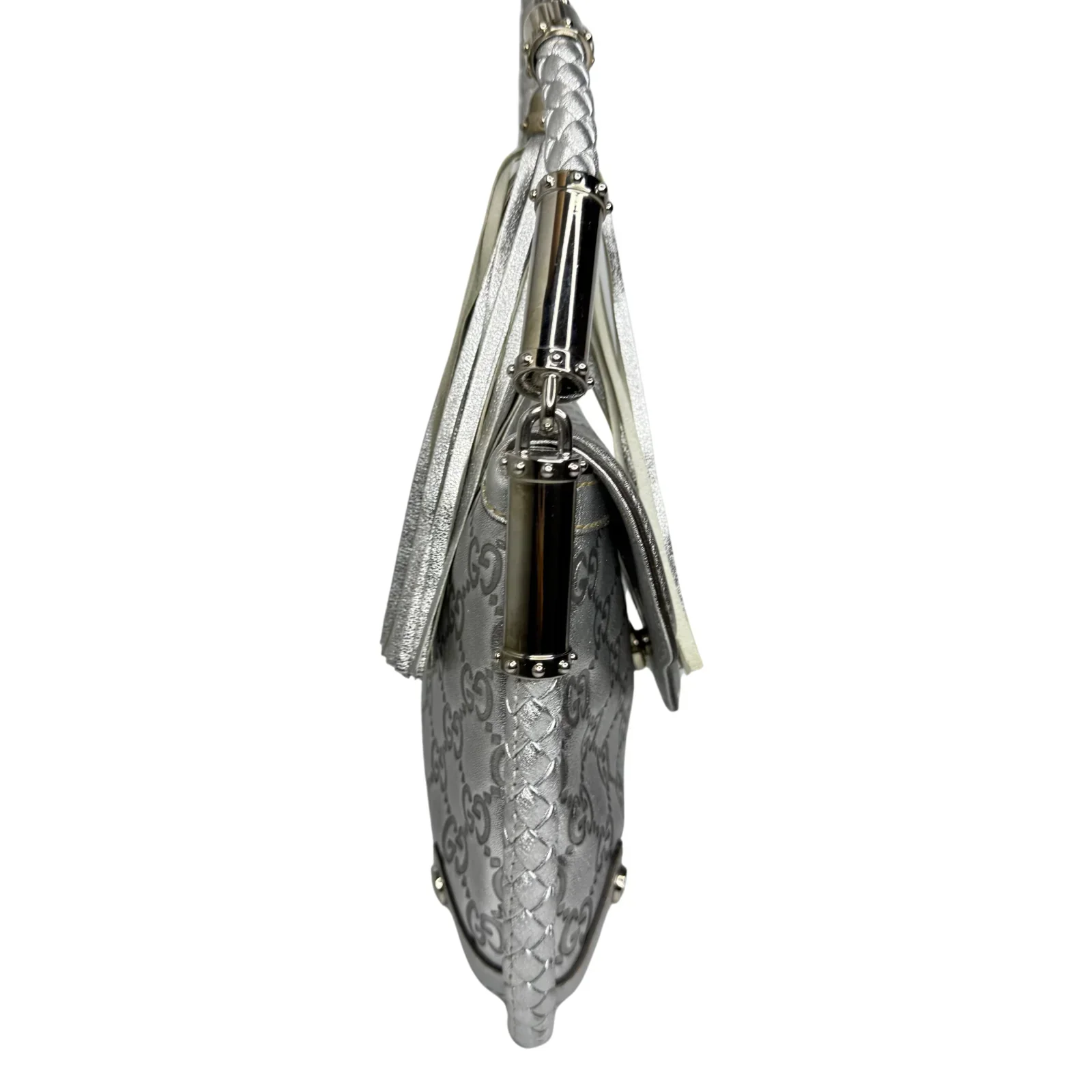 Gucci Guccissima Small Britt Tassel Shoulder Bag – Silver - Image 2