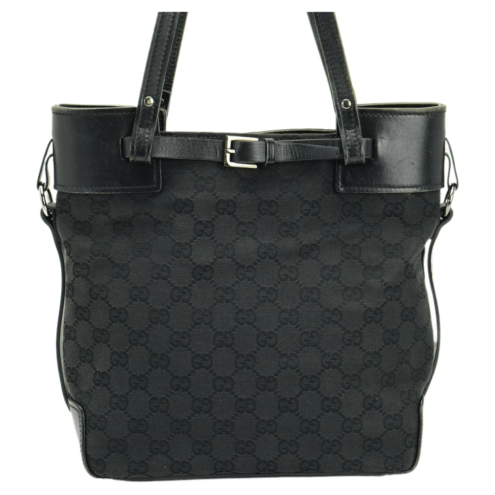 Gucci GG Belt Tote Bag Leather X Canvas Black - Image 2