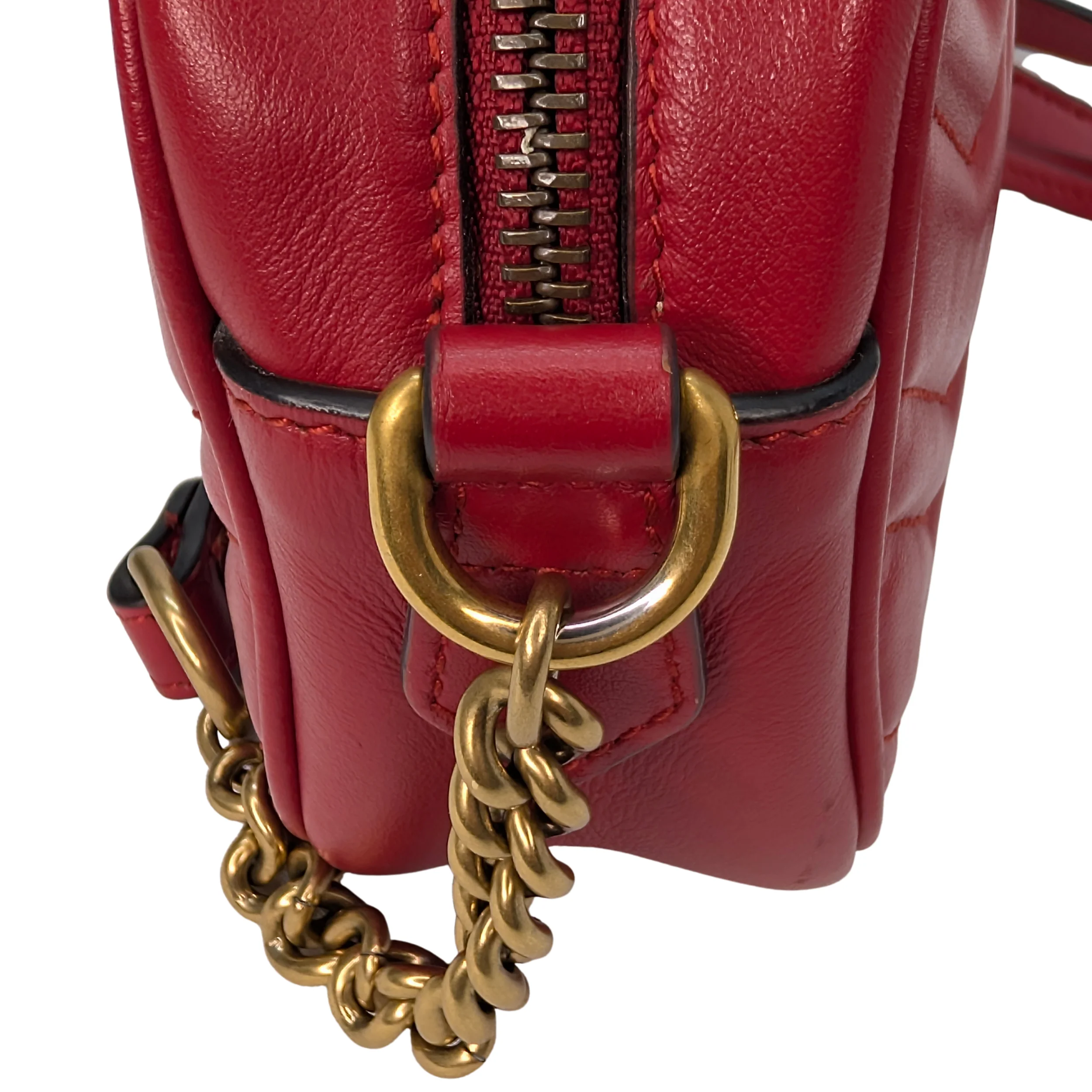 Gucci Mini GG Marmont Chain Shoulder Bag Hibiscus Red - Image 11