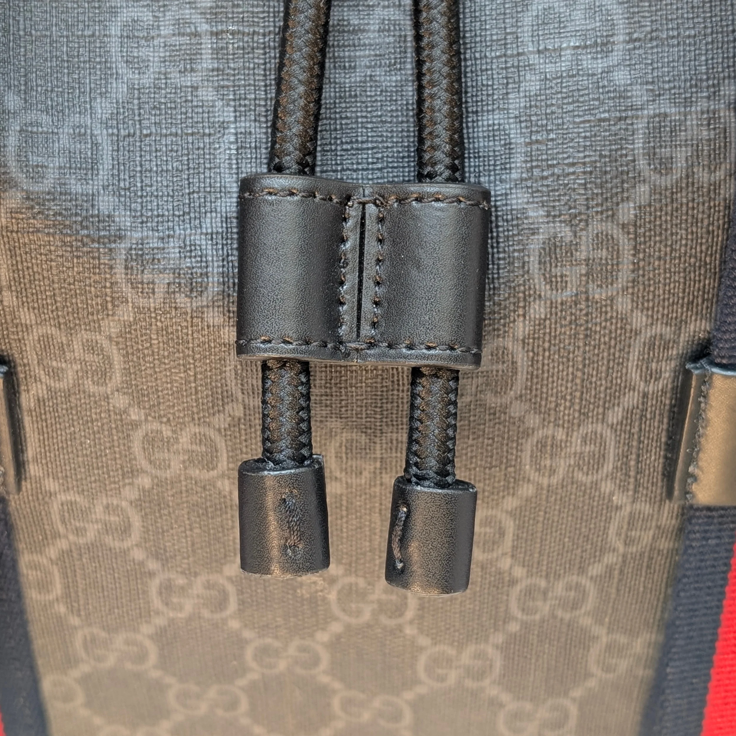 Gucci GG Supreme Monogram Calfskin Web Double Buckle Backpack Black - Image 12
