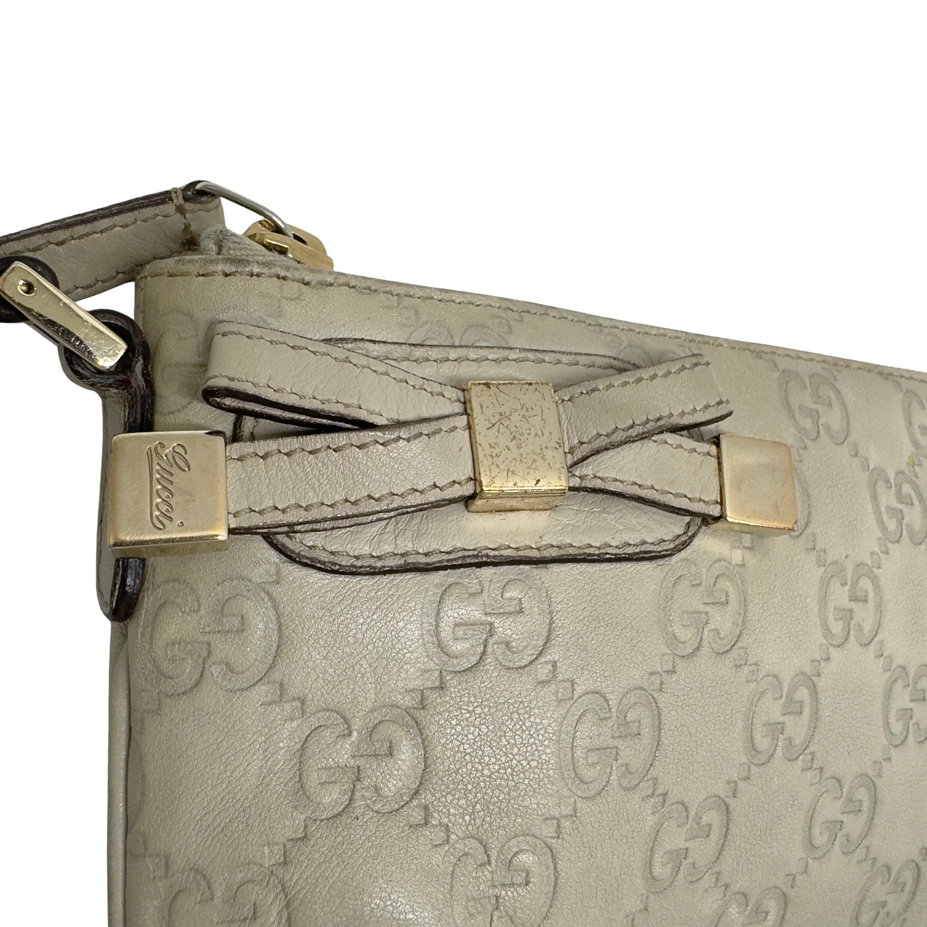 Gucci Monogram Small Pochette Clutch Bag Leather Beige - Image 11