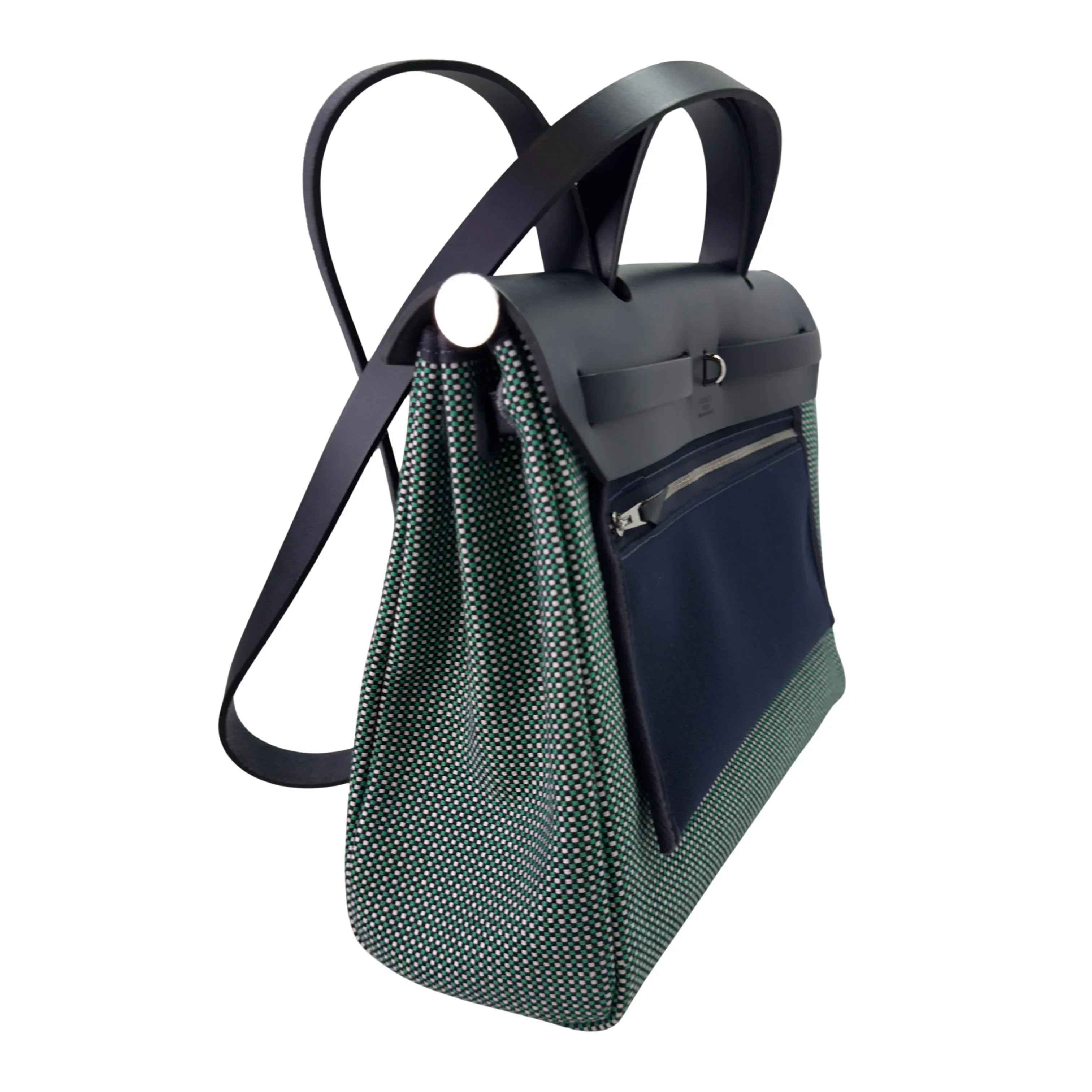 Hermés Herbag Zip 31 Criss Viking Quadrille Dark Green/Navy - Image 3