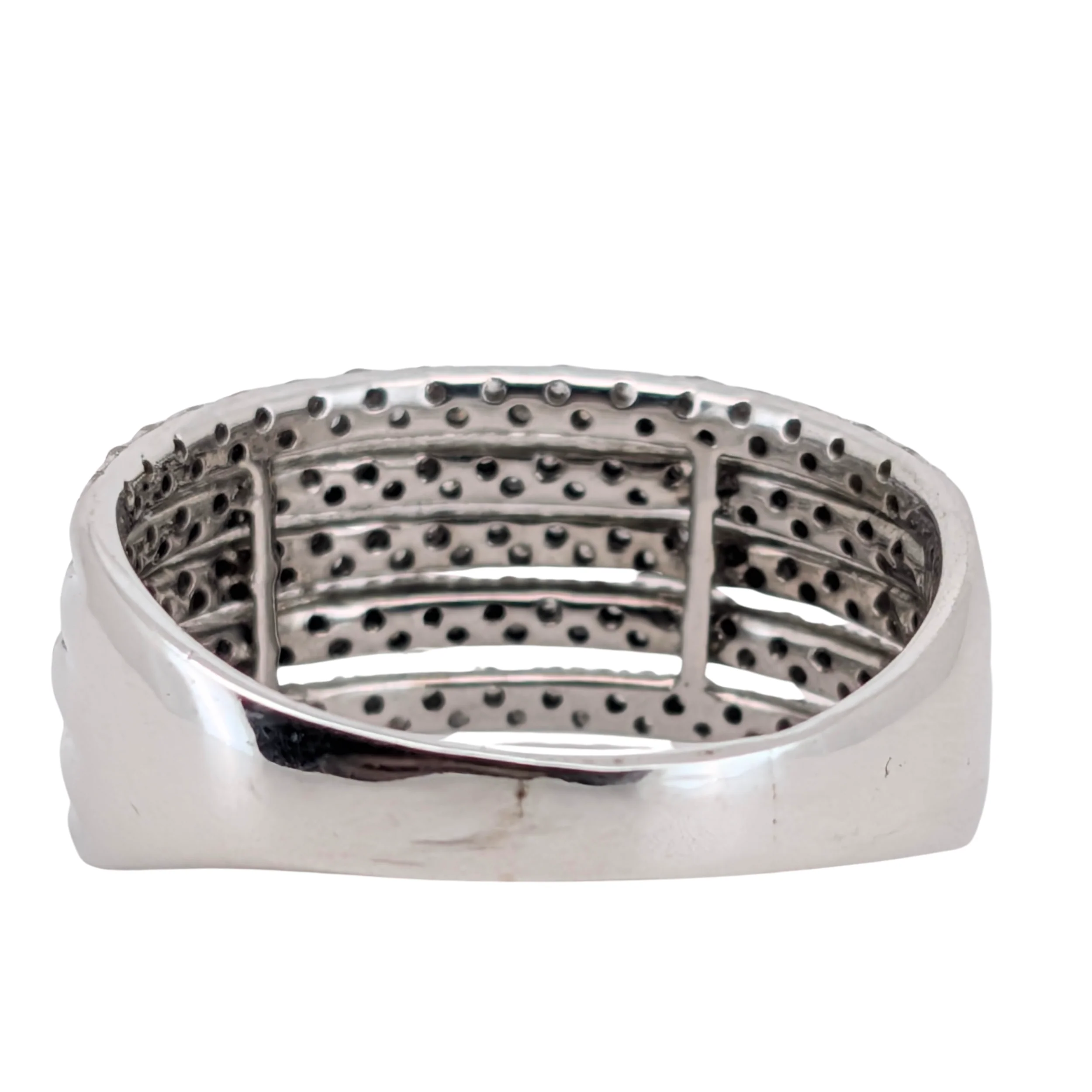 1.00Ct Natural White Diamonds Multi-Row Pavé Ring In 14K White Gold - Image 4