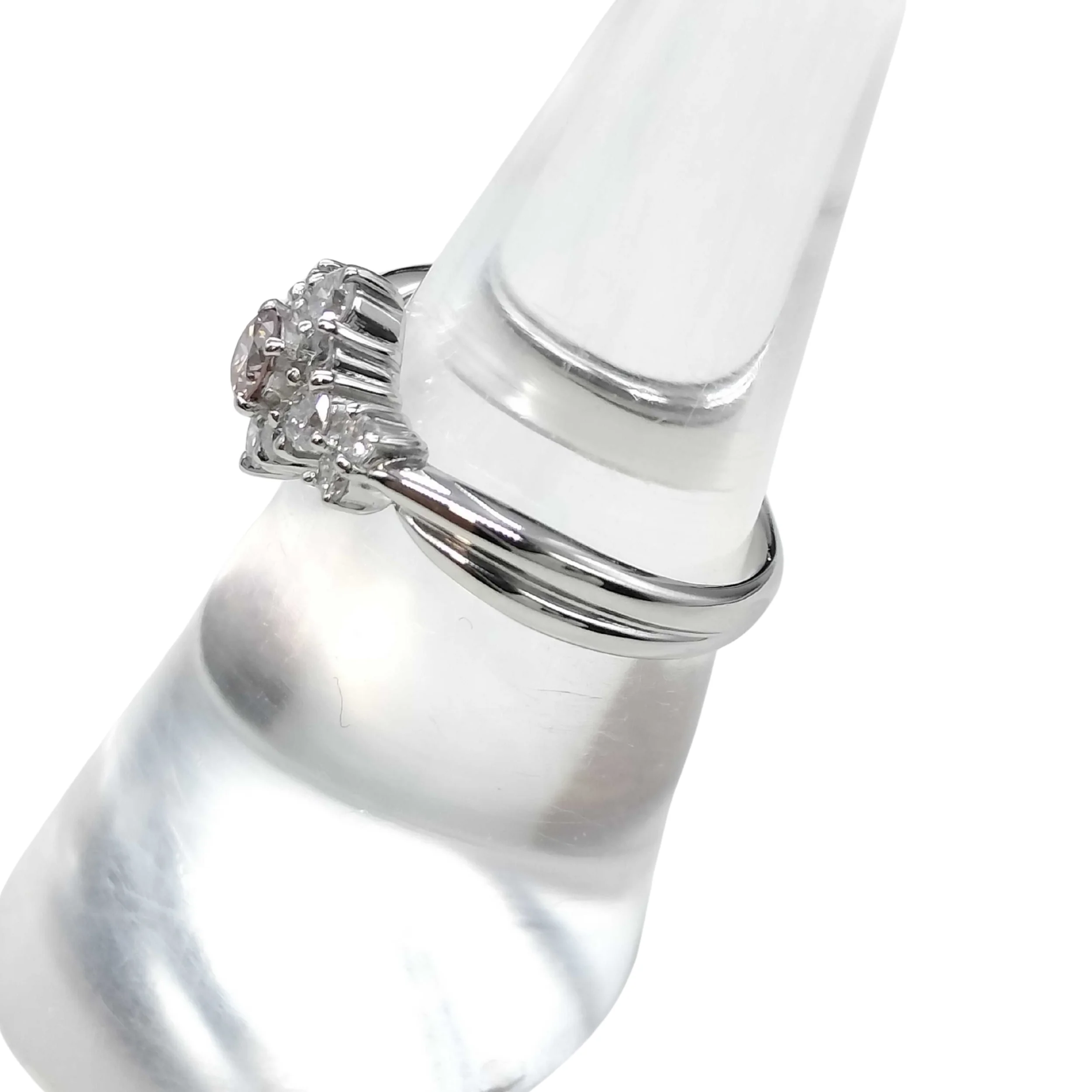 0.15Ct Natural Pink Diamond & 0.30Ct White Diamonds Halo Ring In Platinum - Image 4