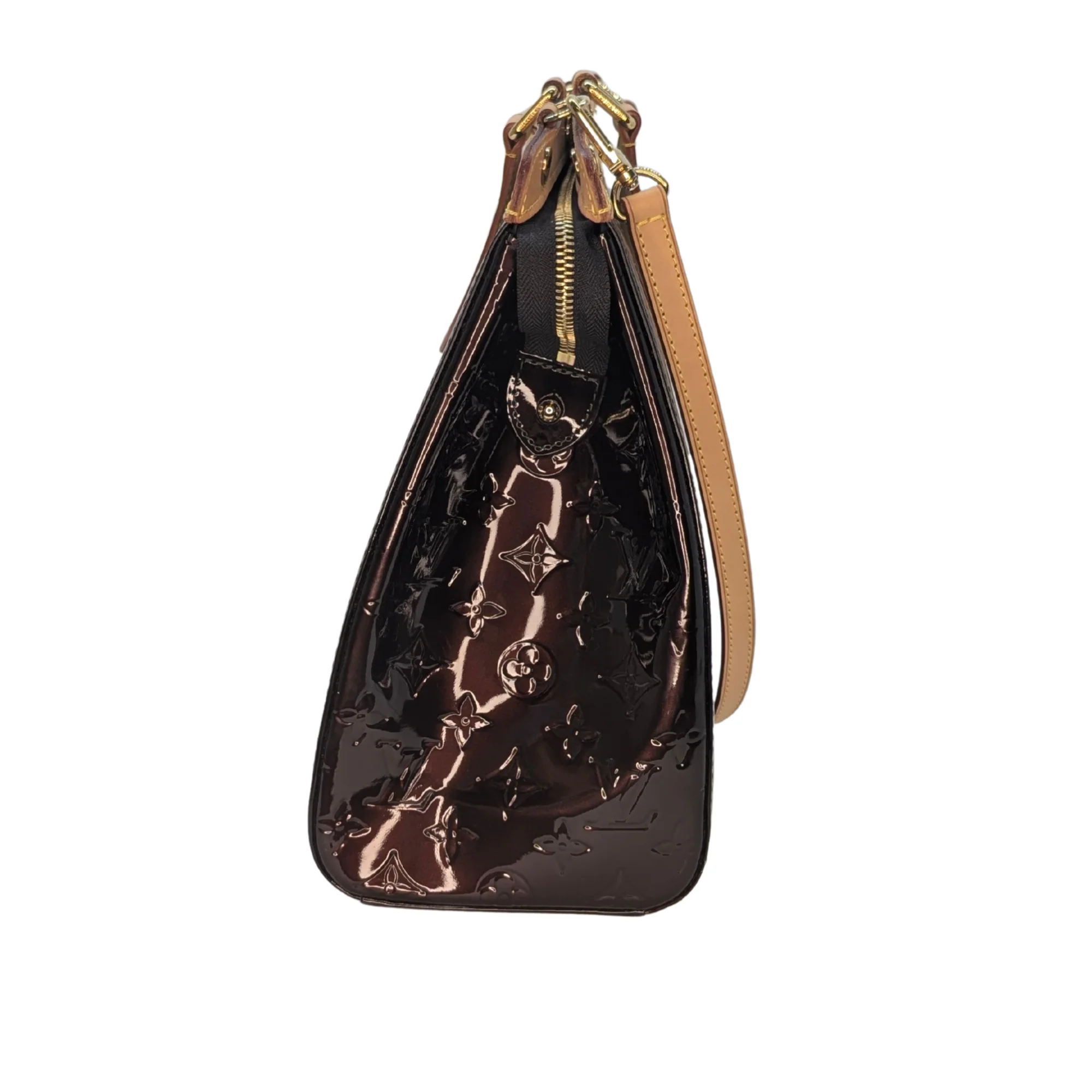 Louis Vuitton Amarante Monogram Brea Vernis GM Handbag Burgundy - Image 4