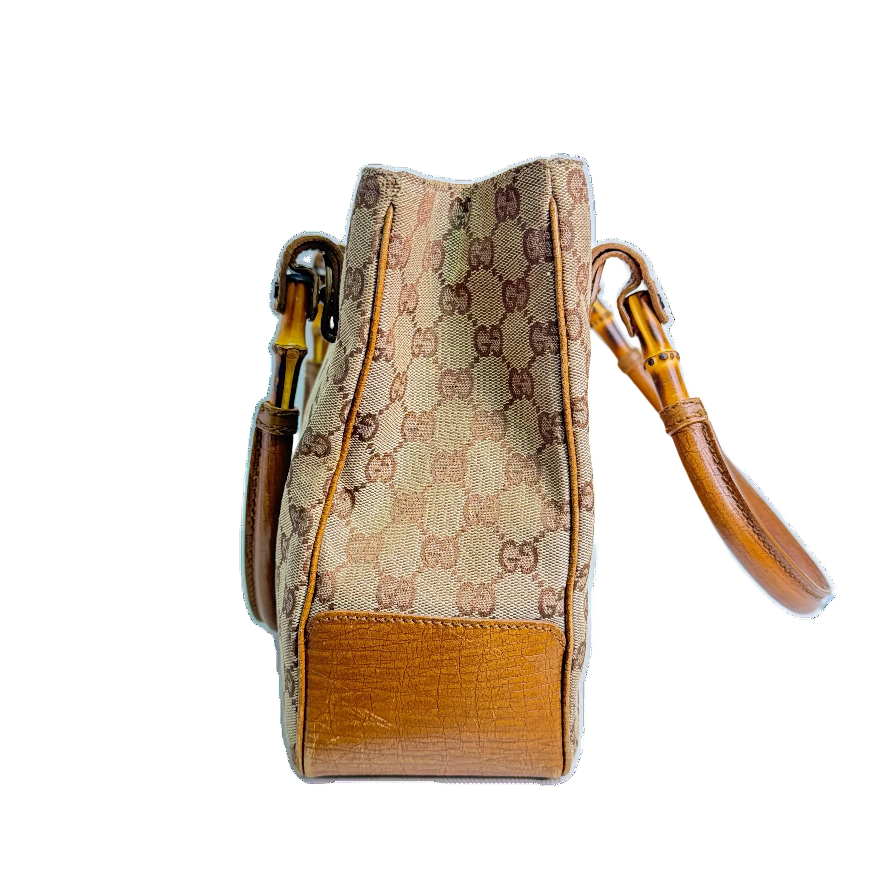 Gucci Bamboo GG Handbag Canvas Beige - Image 4