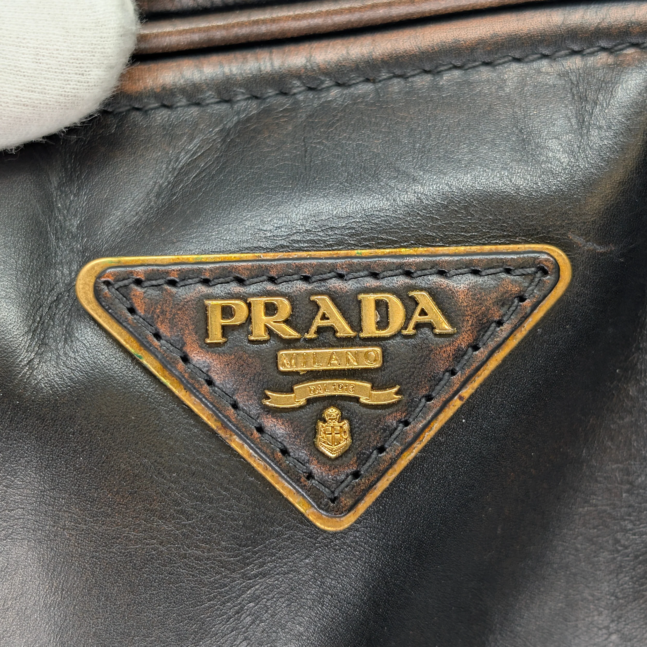 Prada Vitello Vintage Bowling Bag Distressed Black - Image 14