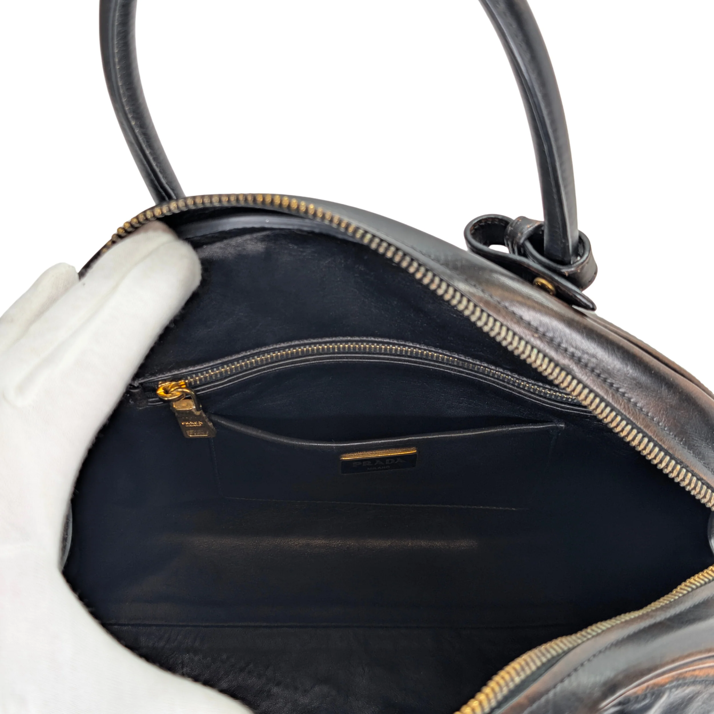Prada Vitello Vintage Bowling Bag Distressed Black - Image 18