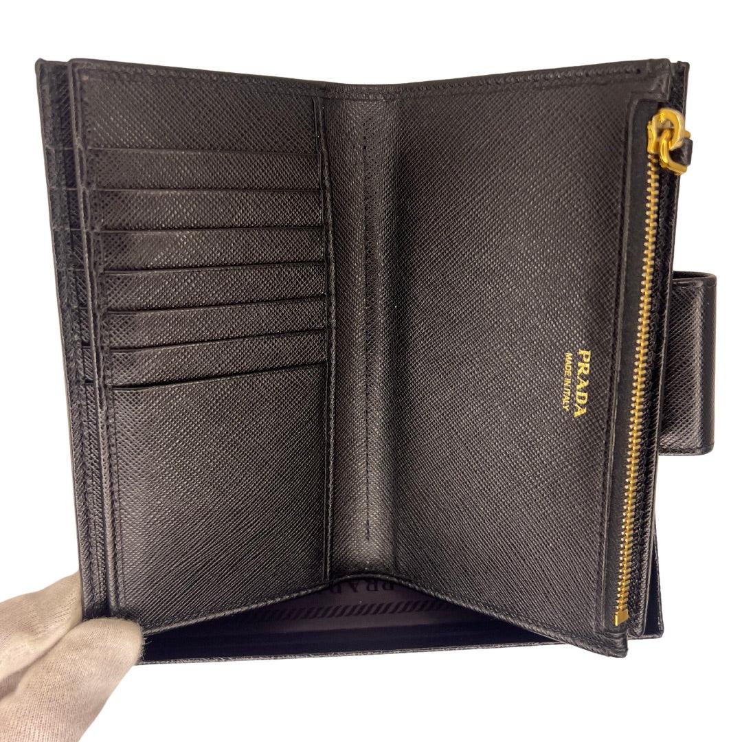 Prada Saffiano Metal Leather Continental Wallet Black - Image 9