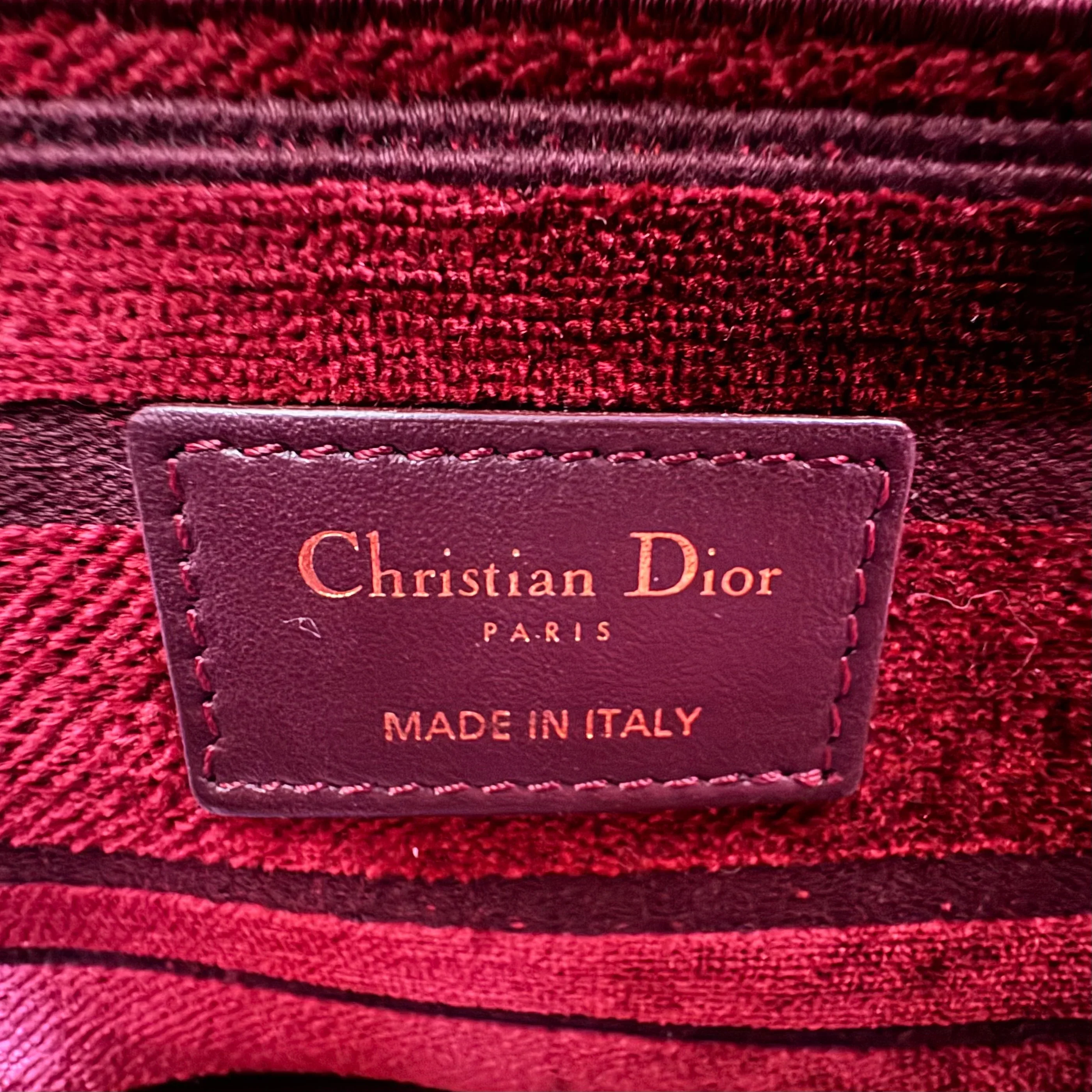 Christian Dior Velvet Cannage Medium Lady D-Lite Bag Burguandy - Image 11