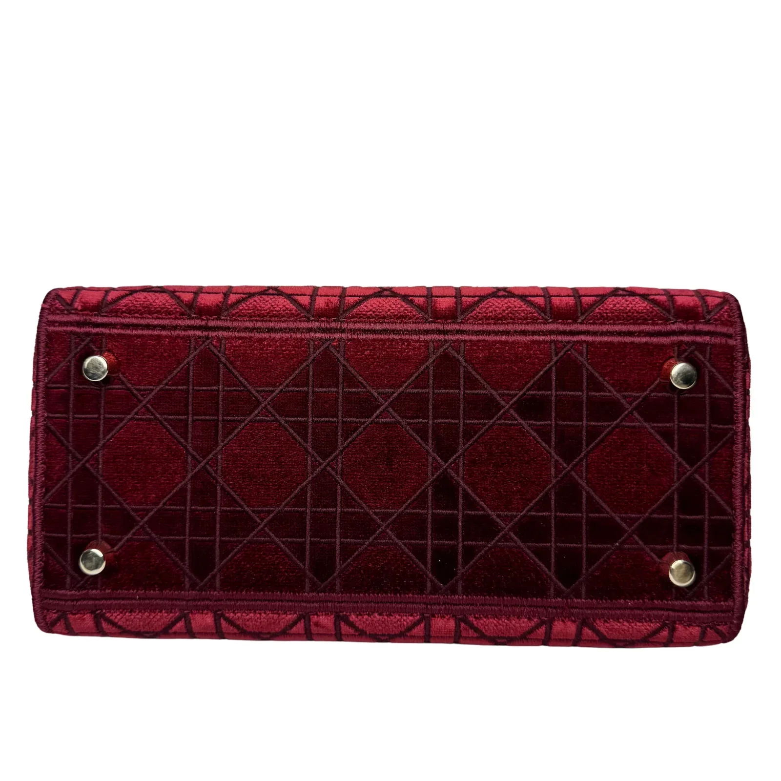 Christian Dior Velvet Cannage Medium Lady D-Lite Bag Burguandy - Image 14