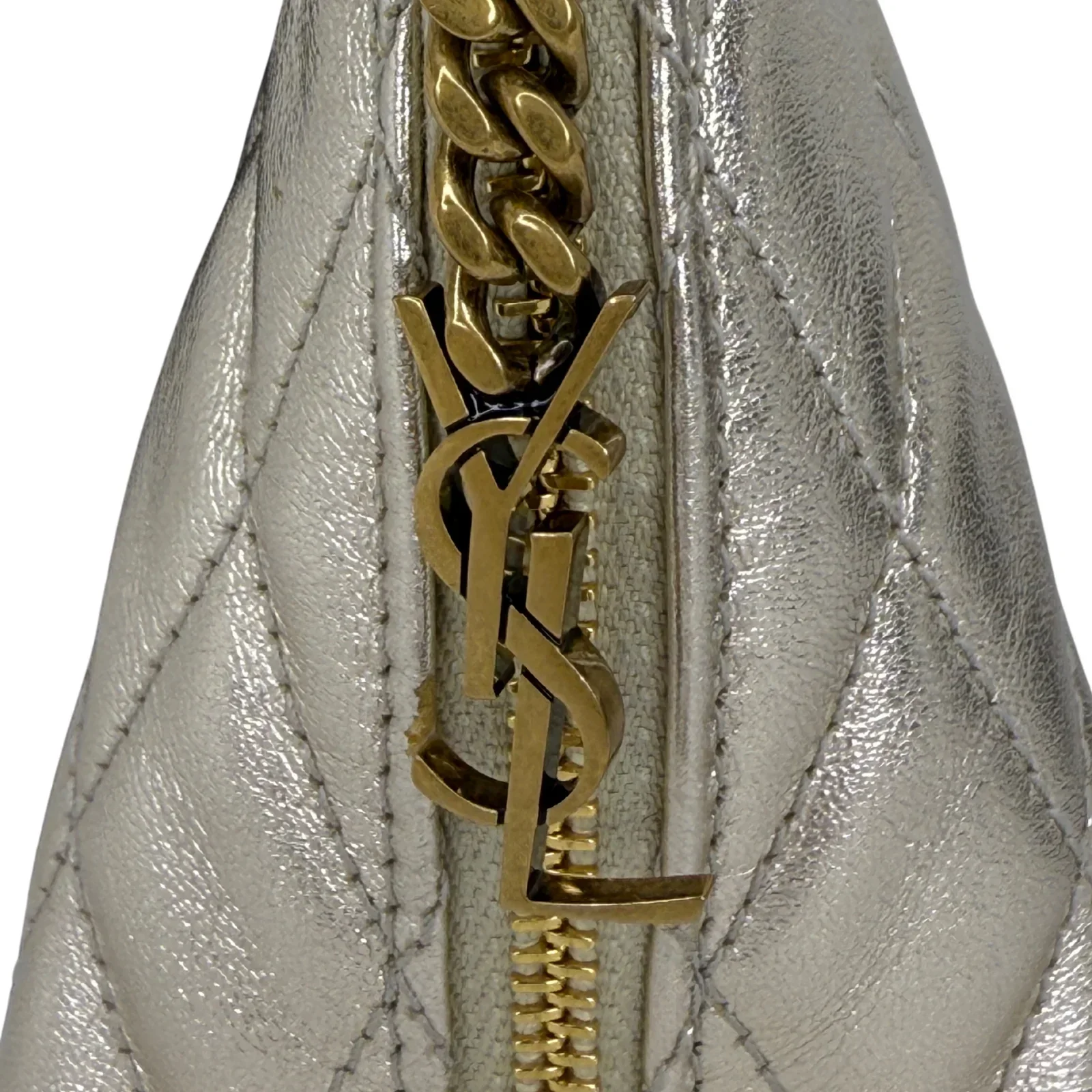 YSL Yves Saint Laurent Metallic Calfskin Berlingo Bag Charm Platino - Image 10