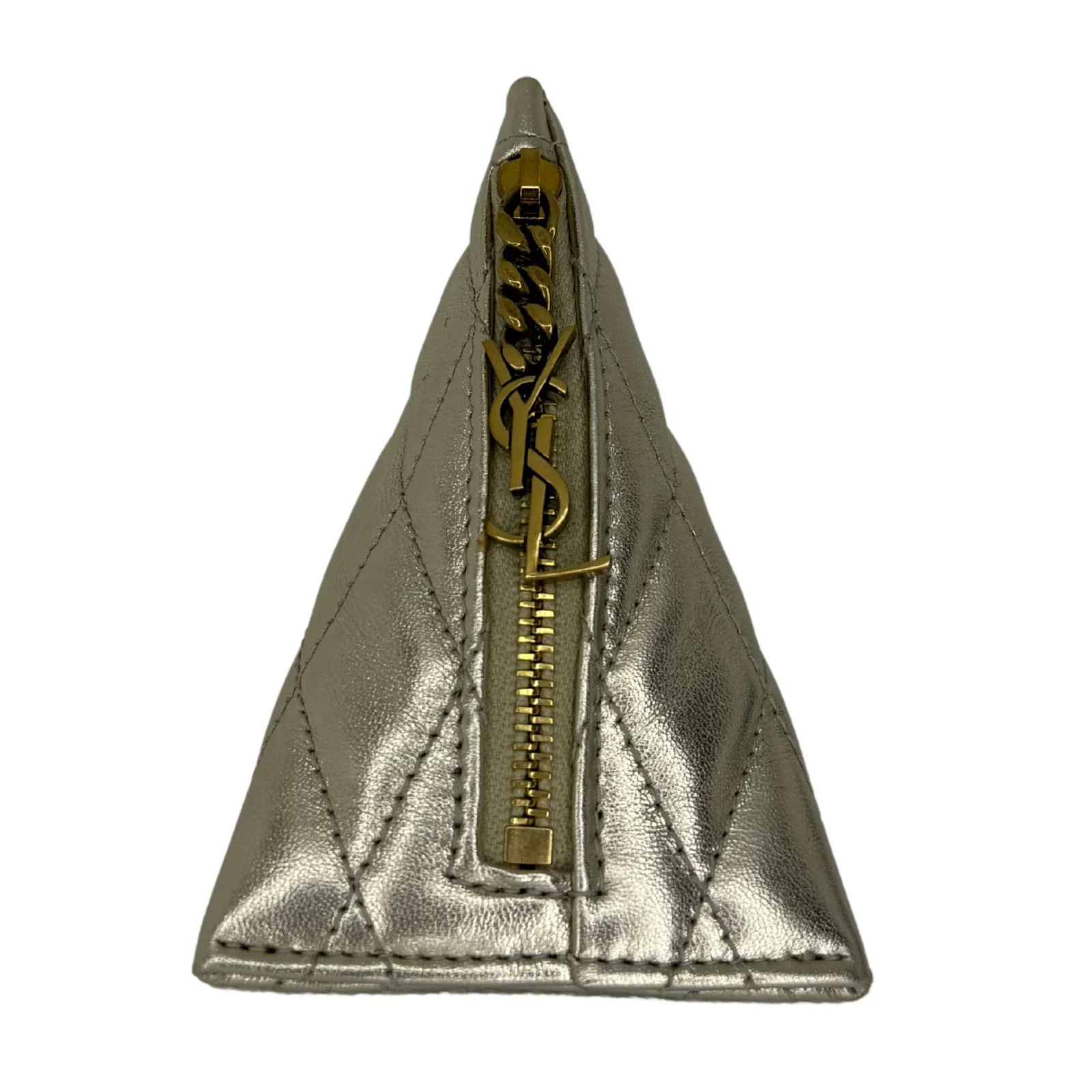 YSL Yves Saint Laurent Metallic Calfskin Berlingo Bag Charm Platino - Image 3