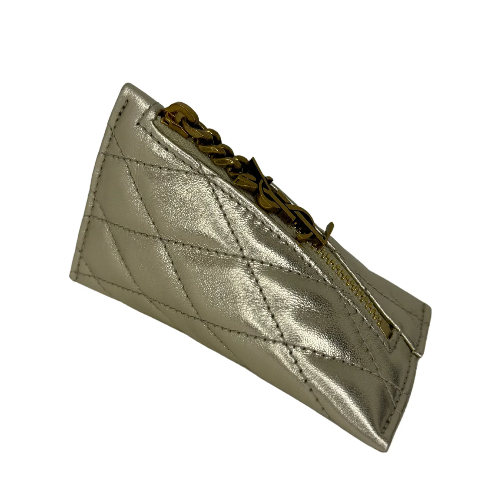 YSL Yves Saint Laurent Metallic Calfskin Berlingo Bag Charm Platino - Image 8