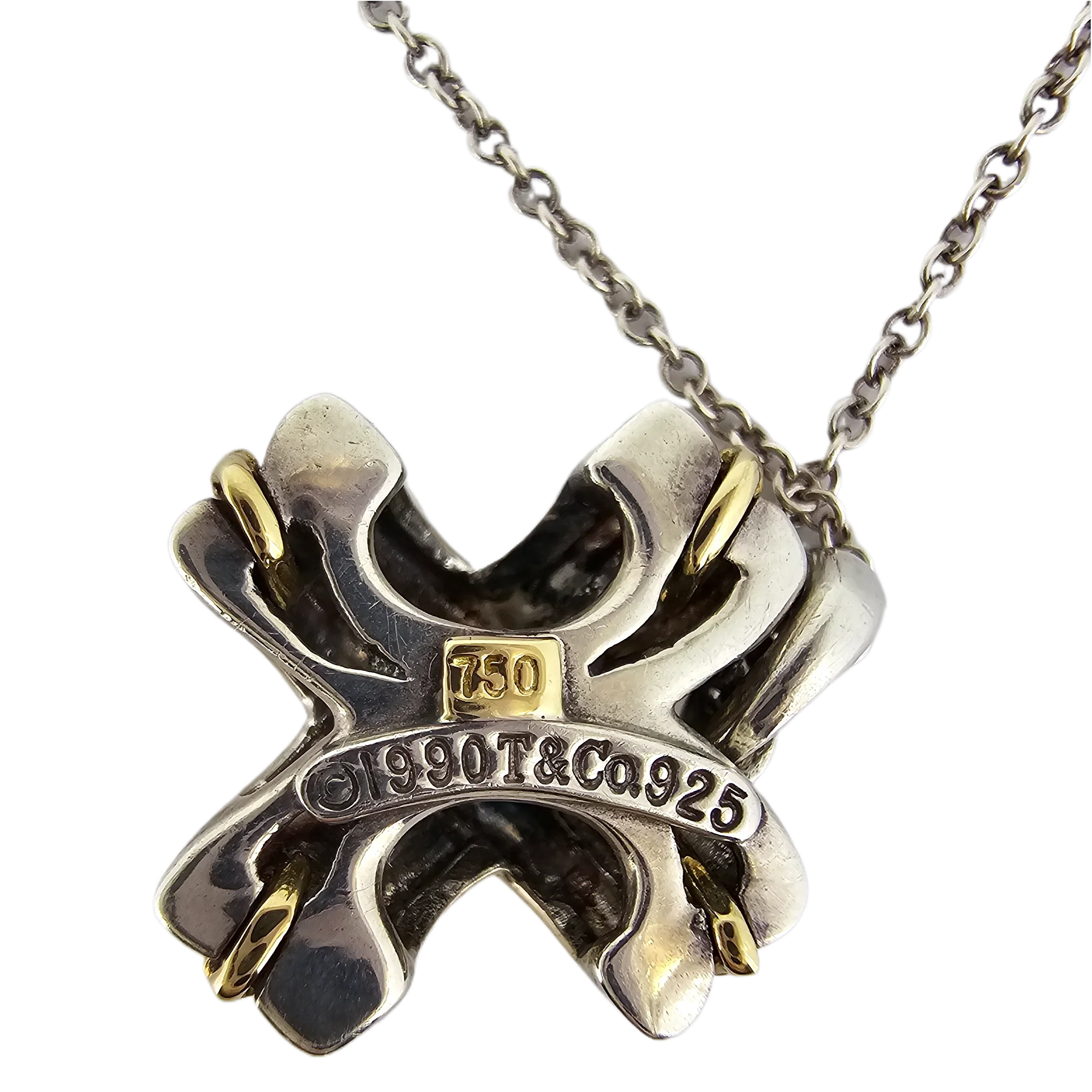 Tiffany & Co Signature X Cross Sterling Silver & 18k Gold Necklace - Image 2