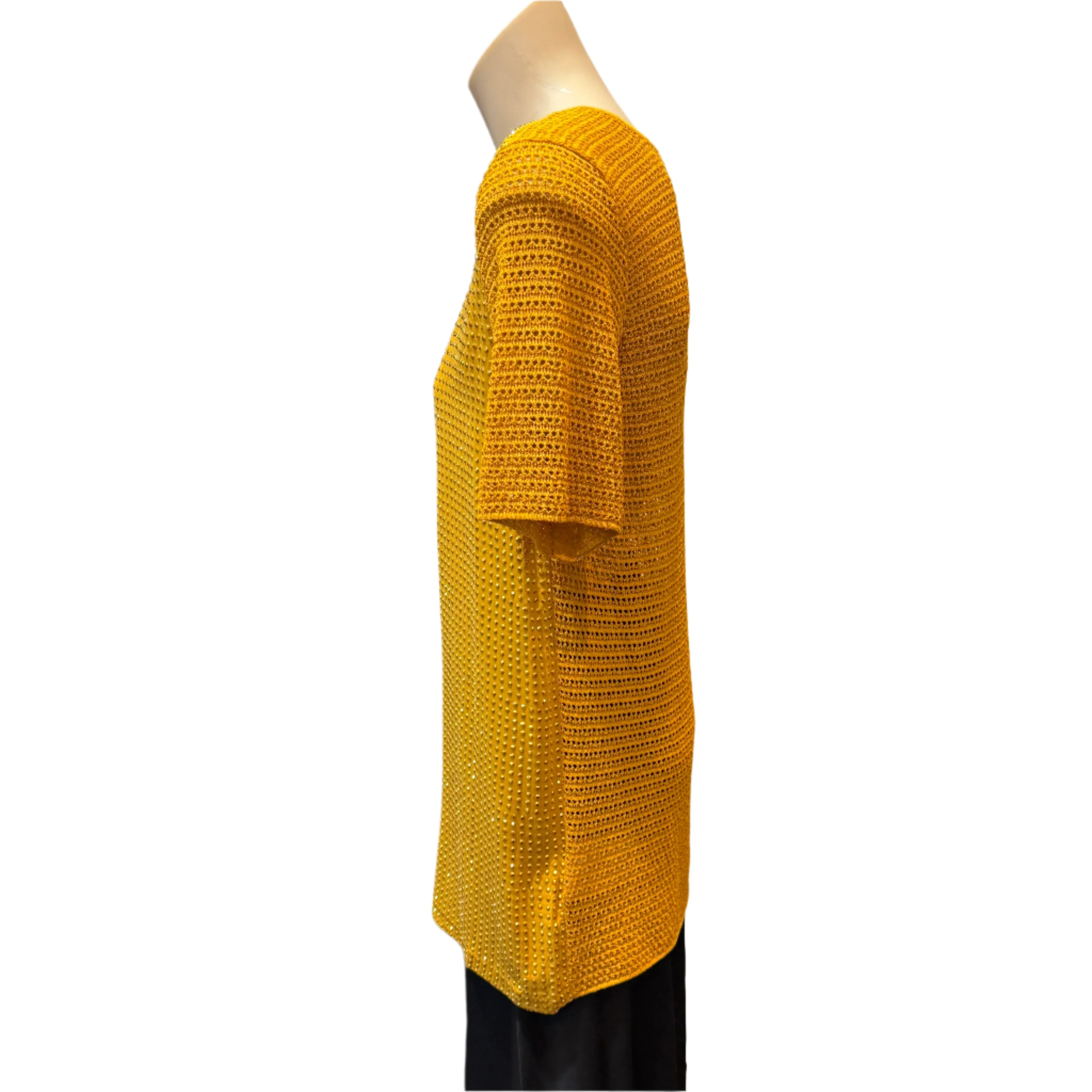 Gucci Mustard Studded Short Sleeve Silk Top Small - Image 3
